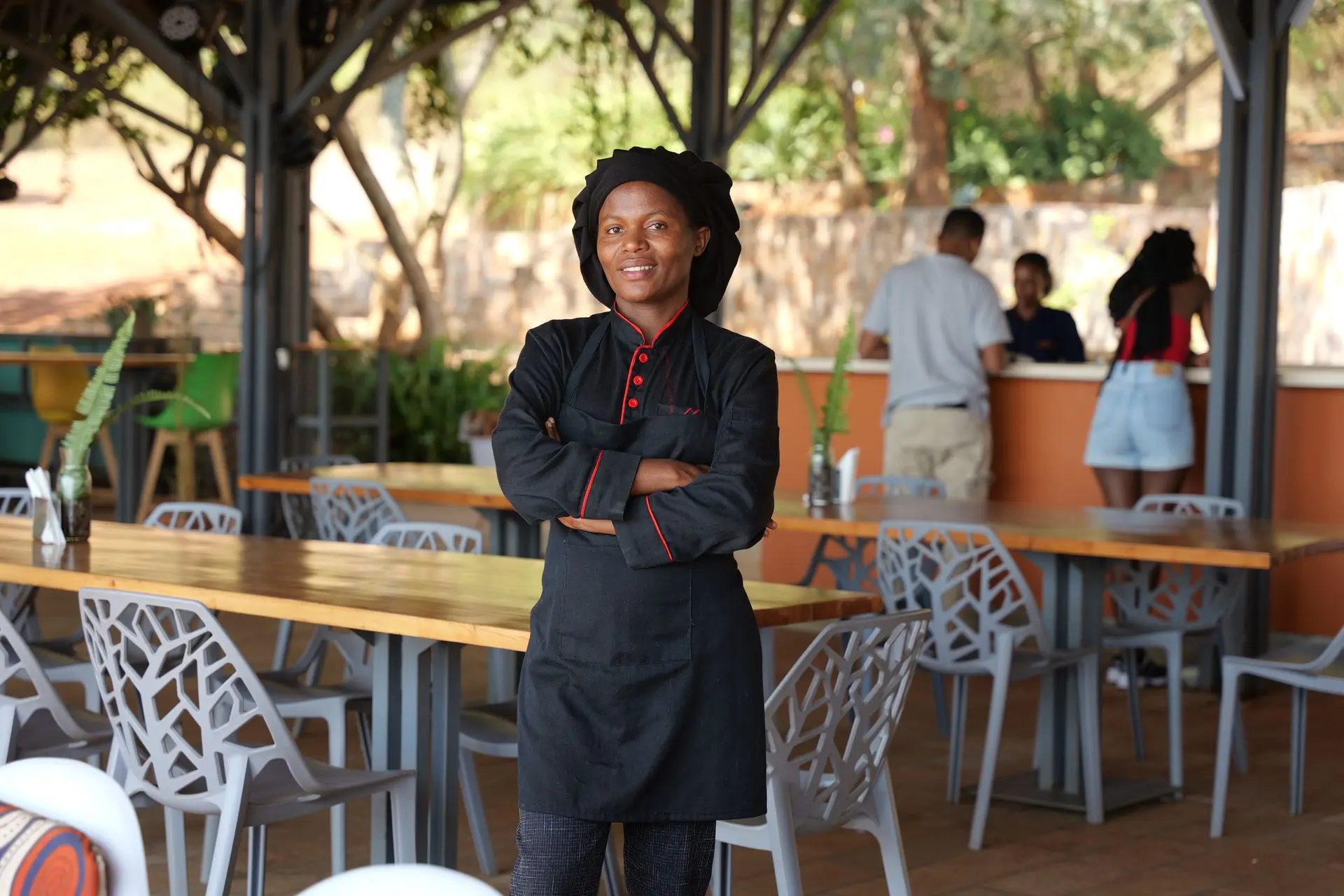 Feza in chef's whites at the Fazenda Sengha restaurant.